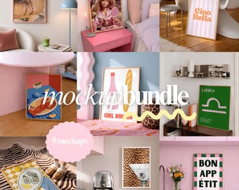 9 Frame Mockups PSD Bundle | Feminine Interior Mockups | Soft Girl Apartment Wall Art Scenes