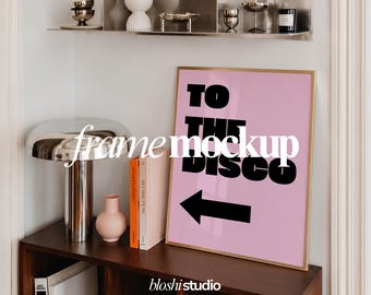 Luxury Editorial Frame Mockup PSD | Modern Shelf Poster Mockup | Designer Interior Wall Art Scene