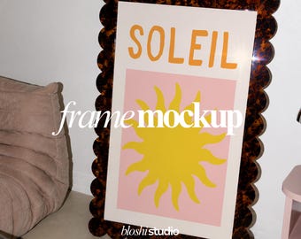 Tortoiseshell Frame Mockup, Scalloped Poster Frame Mockup, Glossy Wall Art PSD Mockup, Smart Object Mockup