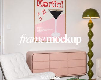Living Room Frame Mockup PSD, Vertical Wooden Poster Mockup, Modern Interior Wall Art Mockup, Smart Object