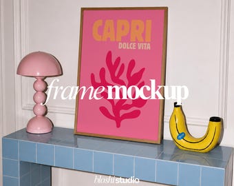 Colorful Frame Mockup, Pink Lamp Poster Mockup, PSD Frame Mockup, Modern Frame Mockup, Vertical Mockup, Smart Object Frame Mockup