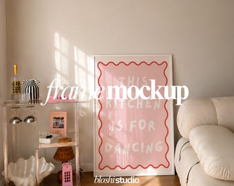 Vertical PSD Frame Mockup, Minimalist Living Room Mockup, Neutral Poster Mockup, Printable Wall Art Mockup, Frame Display