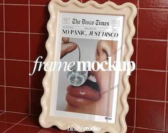 Cream Wavy Frame Mockup | Vertical Poster Display (Digital Download)