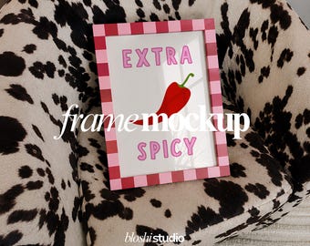 Pink Checkered Frame Mockup, Vertical PSD Frame Mockup, Y2K Frame Mockup, Retro Poster Mockup, Cute Wall Art Mockup