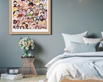 Travelers Face Illustration| Printable Wall Art Poster| Diverse Characters Drawing| Digital Download
