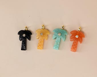 Gemstone Coconut Tree Pendant, Gold Plated Inlaid Zircon Palm Tree Charms, Crystal Tropical Jewelry