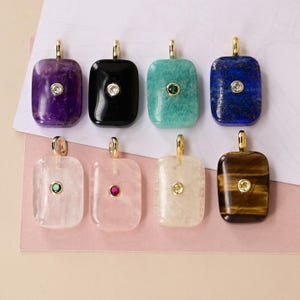 18K Gold-Plated chunky rectangular shaped gemstones inlaid zircon pendant for jewelry necklace findings