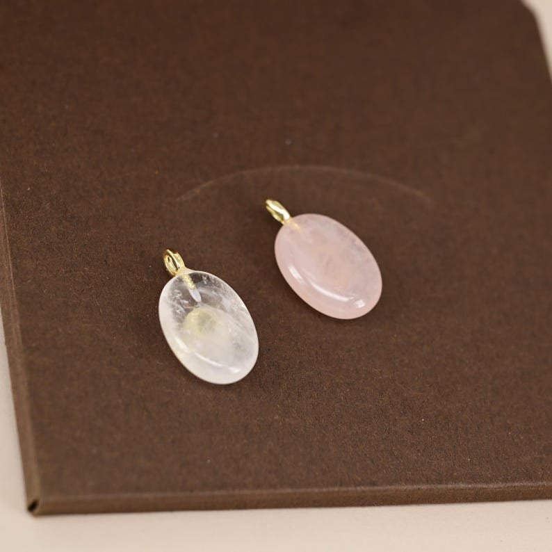 Oval Amazonite Pendant, Zircon Aventurine Gemstone Charm, Rose White Crystal Quartz Jewelry Findings, DIY Gemstone Charms image 3