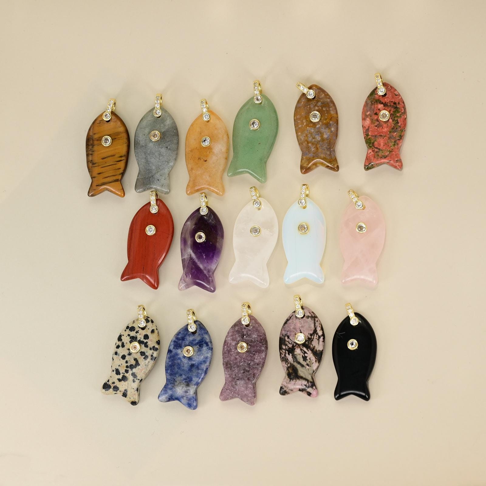 Stone carved fish charm - Etsy 日本