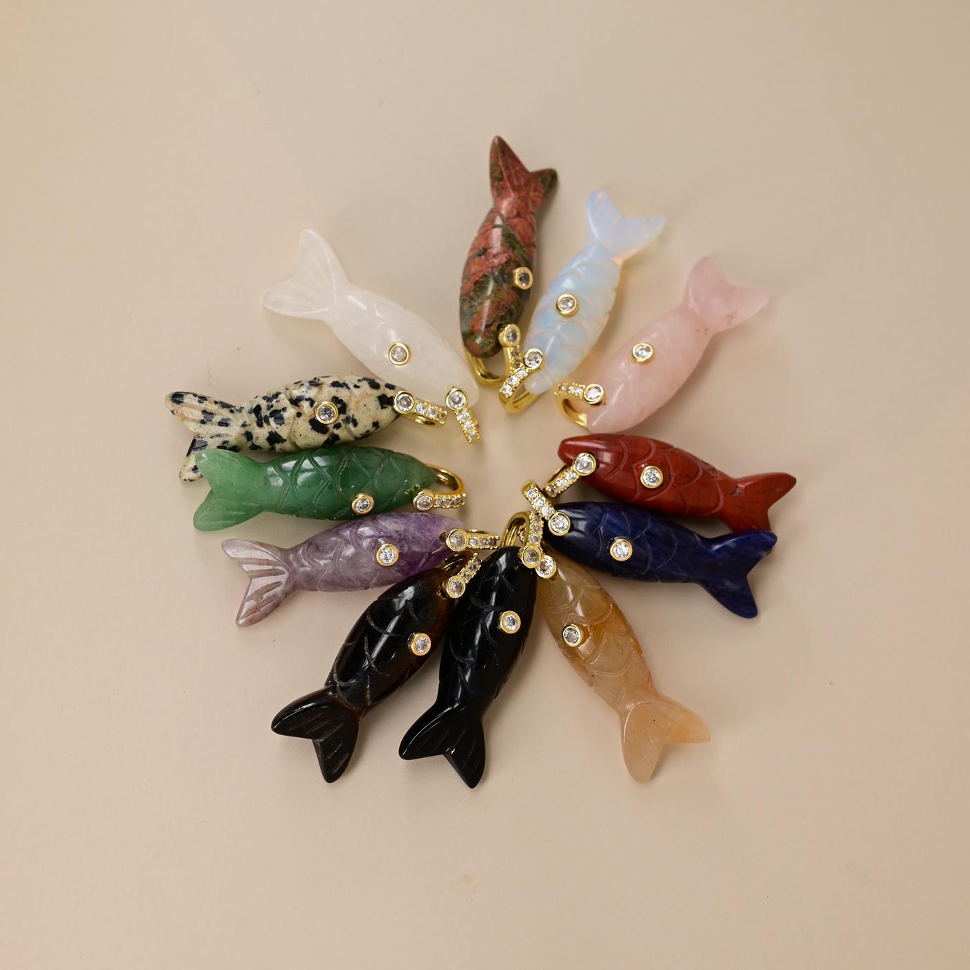 Stone carved fish charm - Etsy 日本