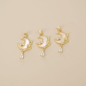 ゴールドメッキのCZシェルムーンスターペンダント2個、ジルコンドロップペンダント、DIYジュエリー用の天体ネックレスアクセサリー