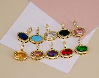 Birthstone CZ Charm, Gold Plated Cubic Zirconia Pendant, Oval Minimalist Jewelry for Necklace or Earring