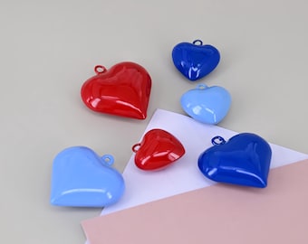 20 mm, 30 mm, emaliowane zawieszki w kształcie serca, czerwone i niebieskie zawieszki w kształcie serca do wyrobu biżuterii, materiały do samodzielnego tworzenia naszyjników i bransoletek