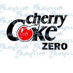 May include: Black and white logo for Cherry Coke Zero with a red cherry graphic.