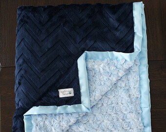 Minky Blanket, Baby Boy, blue blanket, baby blue blanket, embossed chevron blanket, Soft blanket, Plush minky blanket, cute blanket