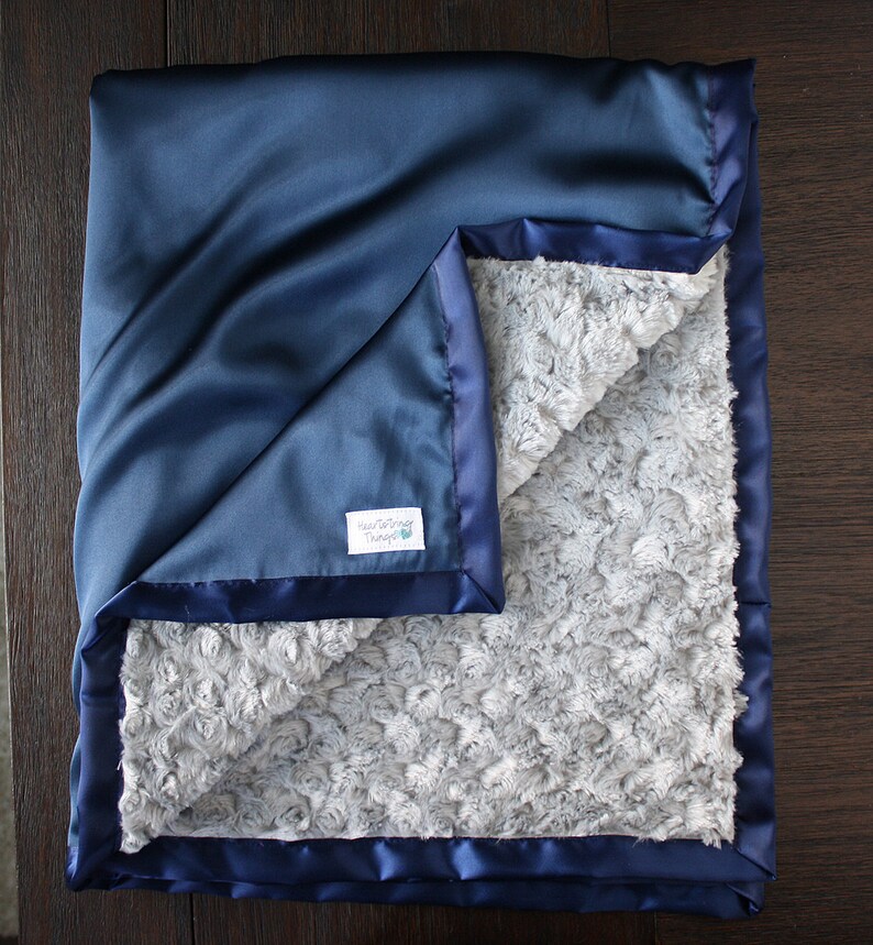 Minky Blanket Baby Boy Baby Blanket Navy and Grey Satin Etsy