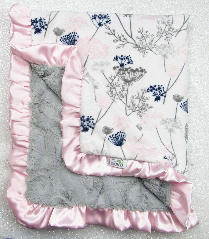 Minky Blanket Baby Girl Blanket Baby Gift Floral Blanket Etsy