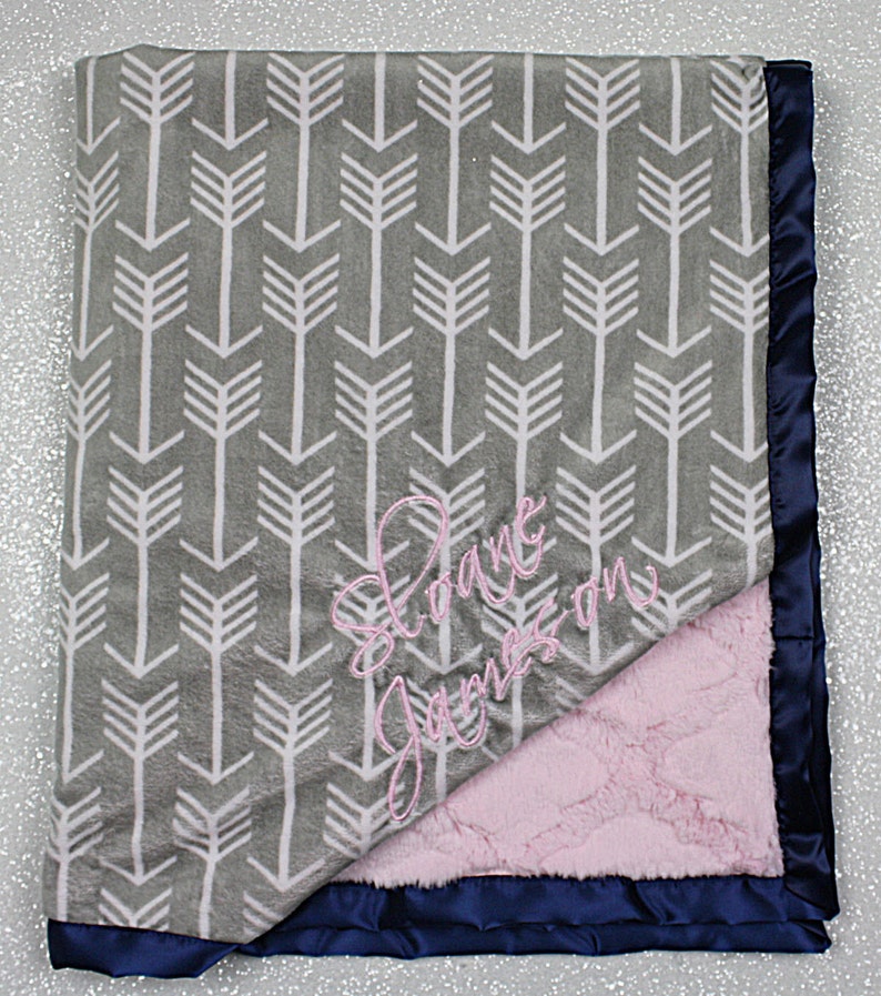 Embroidered Minky Blanket Modern Baby Blanket Personalized Etsy