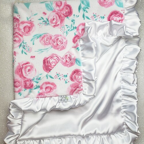 Baby Girl Security Blanket Lovey White Satin Pink Ruffle Minky Etsy