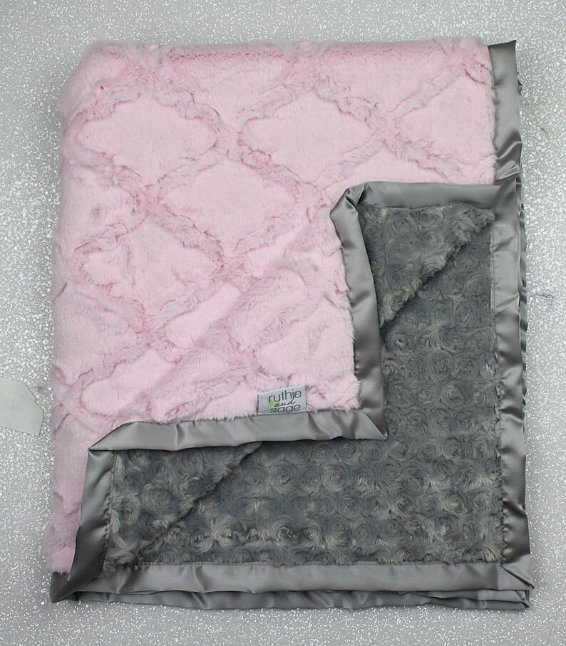 Minky Blanket baby girl blanket for girl grey and pink Etsy