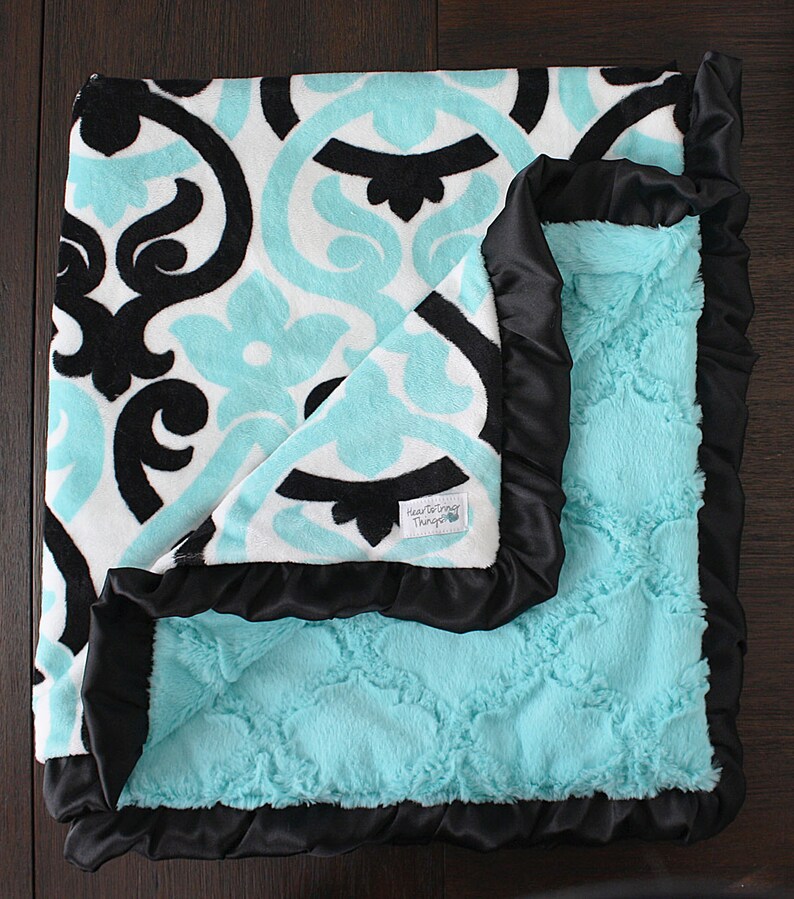Minky Blanket Baby Girl Blanket for Girl Aqua and Black Etsy
