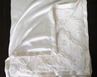 Minky Blanket, Soft Blanket, Baby Girl, Adult Blanket, Blessing blanket, Ivory Blanket, Cream blanket, Silk Satin Blanket, Wedding Gift