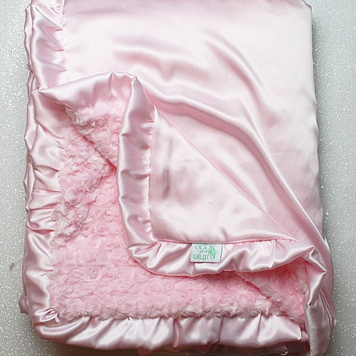 NEW yellow Minky Baby toddler Blanket pink Satin Ruffle CHEVRON  boy Girl 40" 