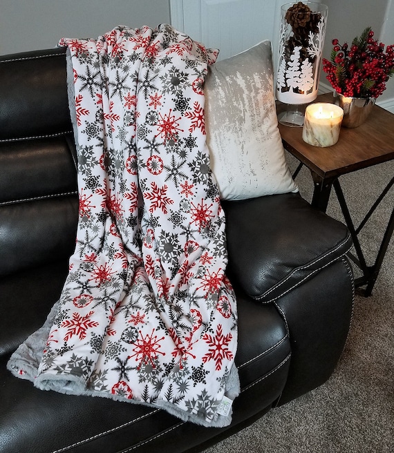 Minky Blanket Christmas Blanket Snowflake Blanket Holiday Throw Red and Silver Soft Luxurious Throw Christmas Gift Warm Throw Fluffy Etsy Canada