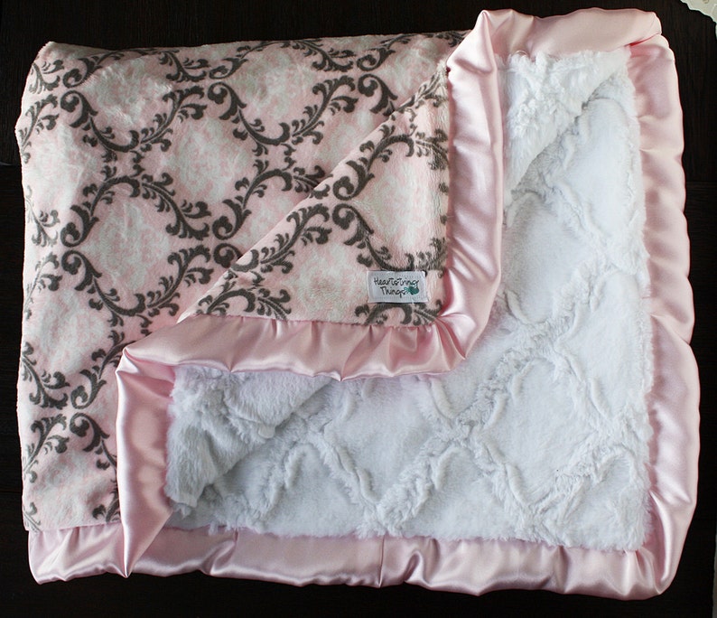 Customizable Minky Blanket pink and white baby girl ruffle | Etsy