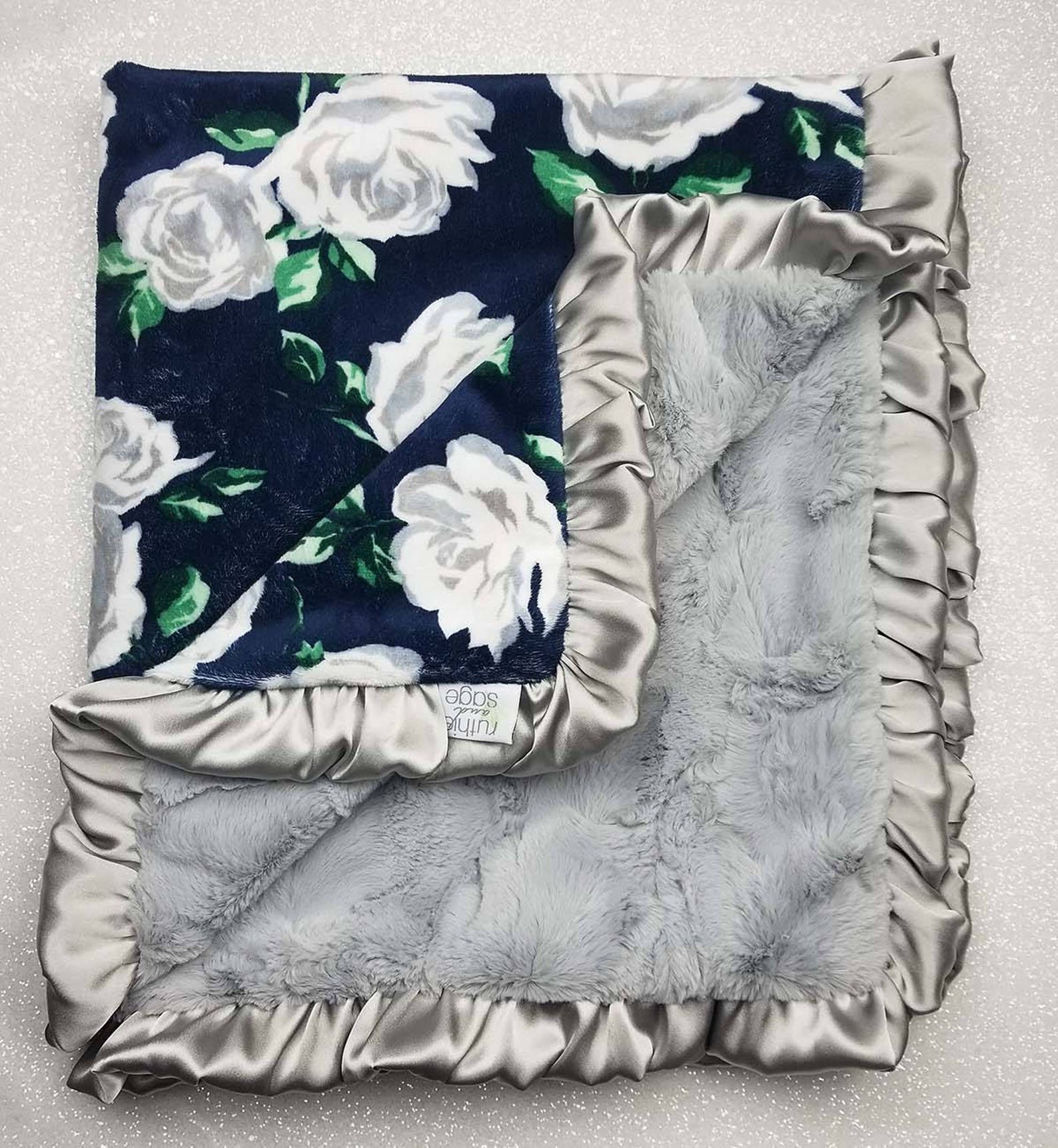 Minky Blanket Floral Minky Aqua Red White and Blue Baby Etsy