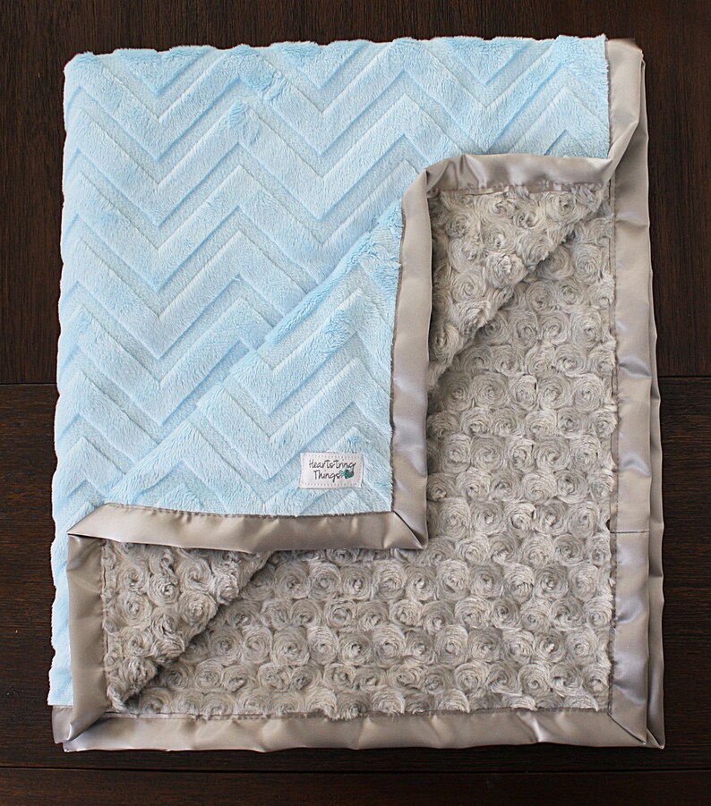 Minky Blanket Baby Boy Grey and blue baby blue blanket Etsy