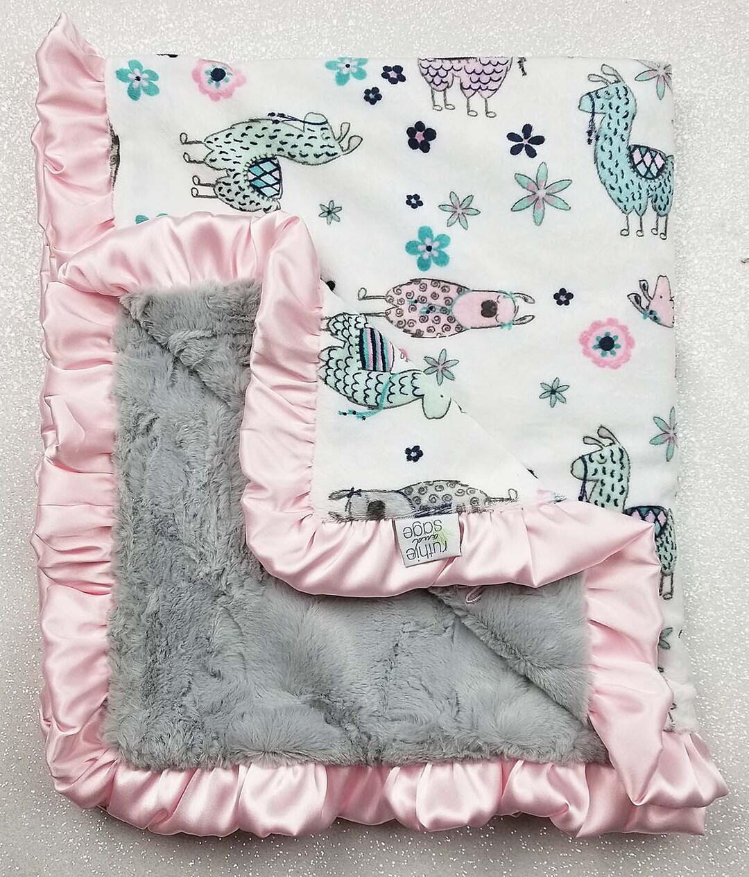 Minky Blanket Baby Girl Llama Pink and Grey Aqua and Pink Etsy