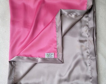 Satin Blanket, silky blanket, hot pink and grey, lovie, all silk blanket, minky blanket, custom baby blanket, baby gift, silky, cool blanket