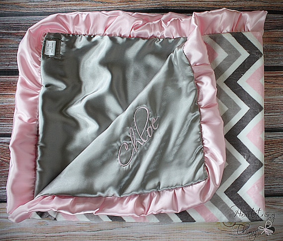 Minky Blanket Chevron Minky Satin Blanket Personalized Blanket Baby Blanket Soft Blanket Minky and Satin Embroidered Blanket Baby Gift Etsy