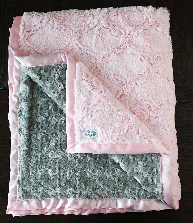 Custom Minky Blanket Pink and Grey Lattice Blanket Smooth Etsy