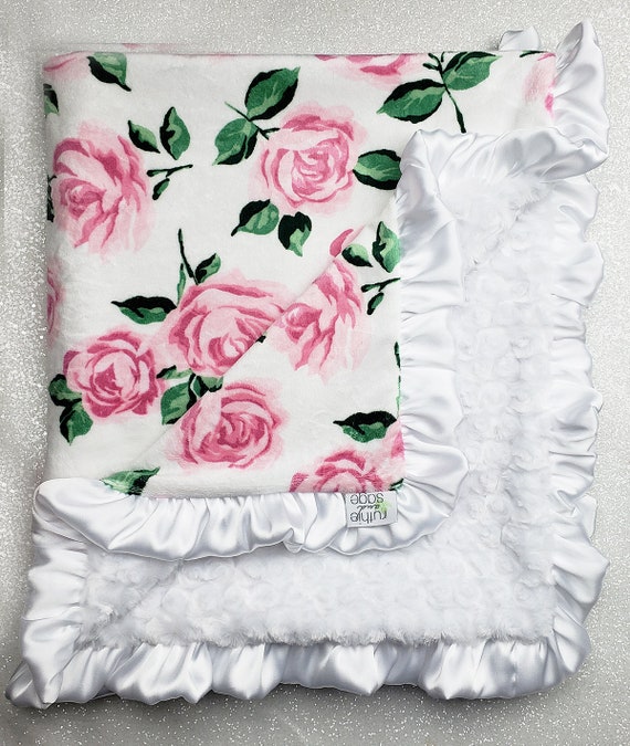 Minky Blanket Floral minky pink minky pink and white baby | Etsy