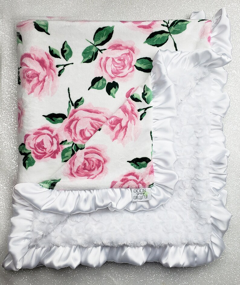Minky Blanket Floral minky pink minky pink and white baby Etsy