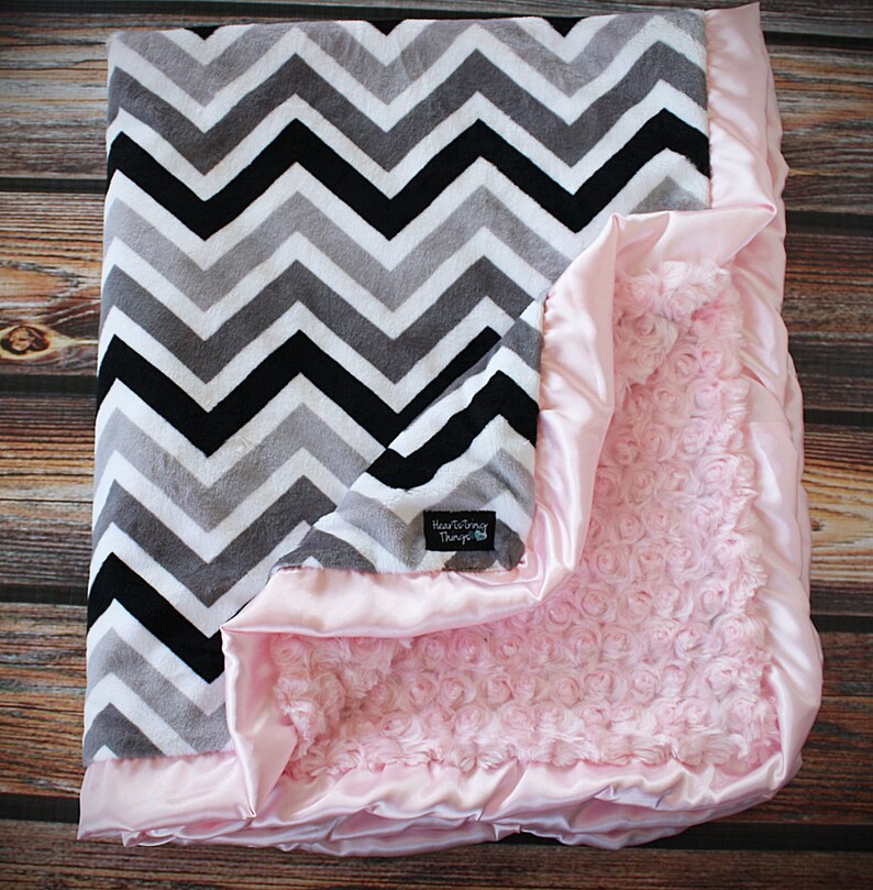Minky Blanket Large Blanket Chevron Blanket Pink Grey and Etsy