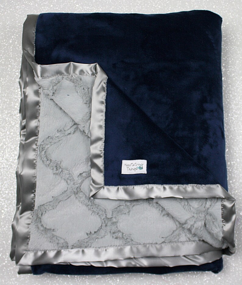 Minky Blanket Baby Boy Blanket for Boy Navy and Silver Etsy