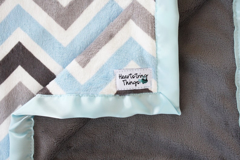 Minky Blanket Baby Boy Grey and blue baby blue blanket Etsy