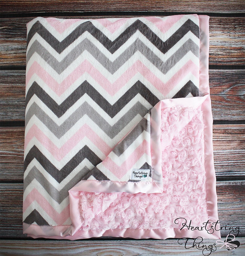 Minky Blanket Large Blanket Chevron Blanket Pink Grey and Etsy