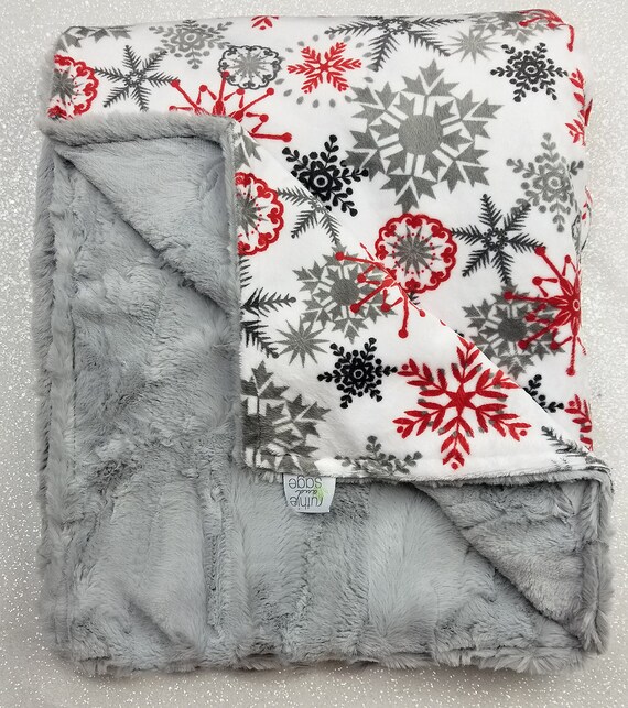 Minky Blanket Christmas Blanket Red and Silver Soft Luxurious Throw Faux Fur Blanket Home Decor Holiday Minky Fluffy Snowflake Minky Etsy