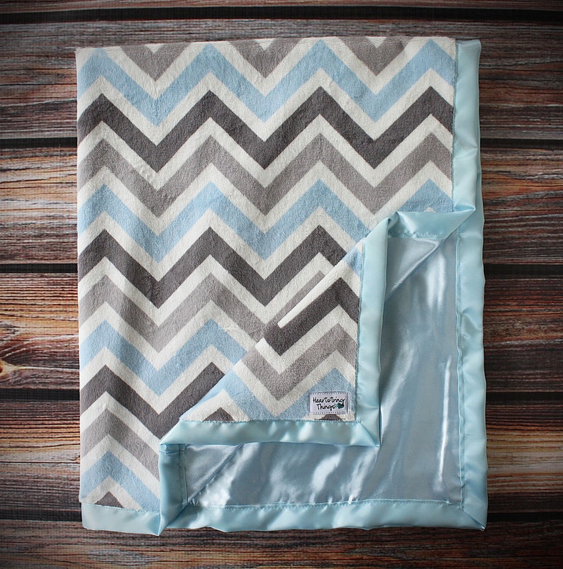 Minky Blanket Baby Blanket Minky and Satin Blanket Chevron Etsy