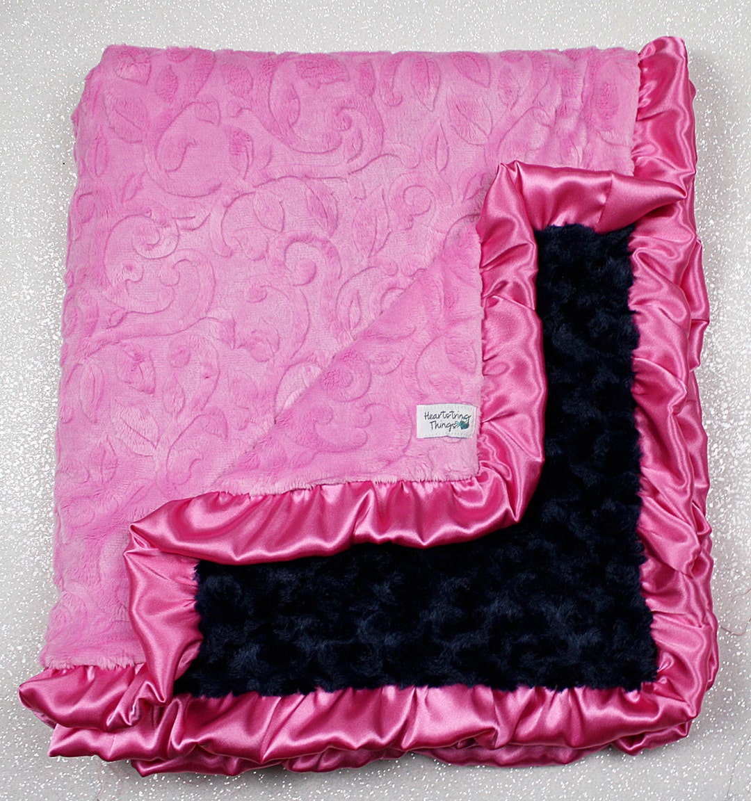 Baby Blanket, Soft Blanket, Baby Girl, Hot Pink Blanket, Pink and Navy