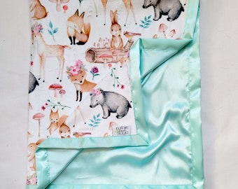 Minky Blanket, custom baby blanket, baby girl gift, woodland creature, seaglass, ruffle blanket, satin blanket, silk blanket, sweet darlings