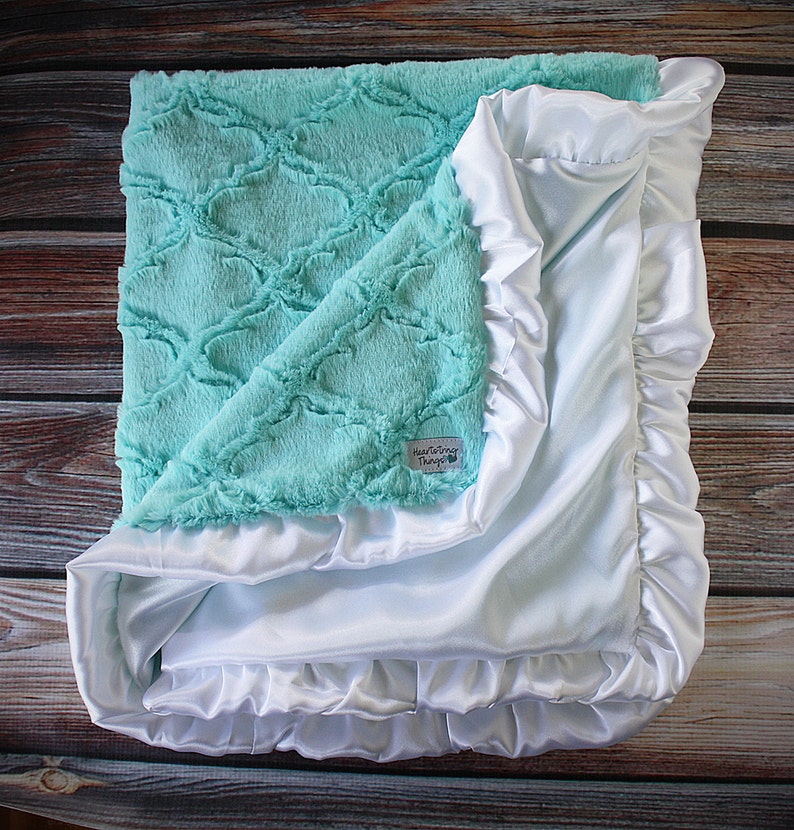 Minky Blanket, pink blanket, gift for baby girl, silk blanket, minky and satin, baby blanket, baby girl, ruffle blanket, baby gift, shower image 3