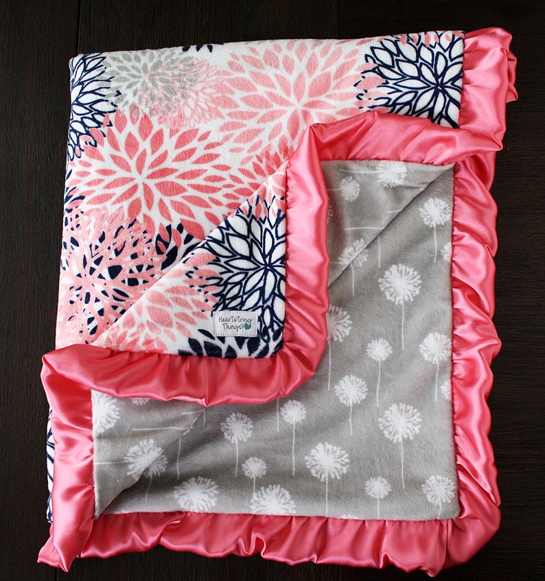 Minky Blanket Baby Girl Blanket Baby Gift Floral Coral and Etsy