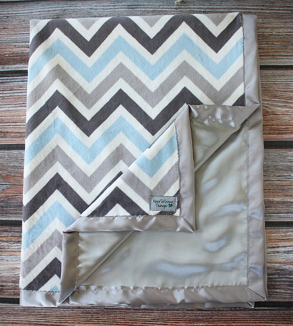 Minky Blanket Baby Blanket Minky and Satin blanket Chevron Etsy
