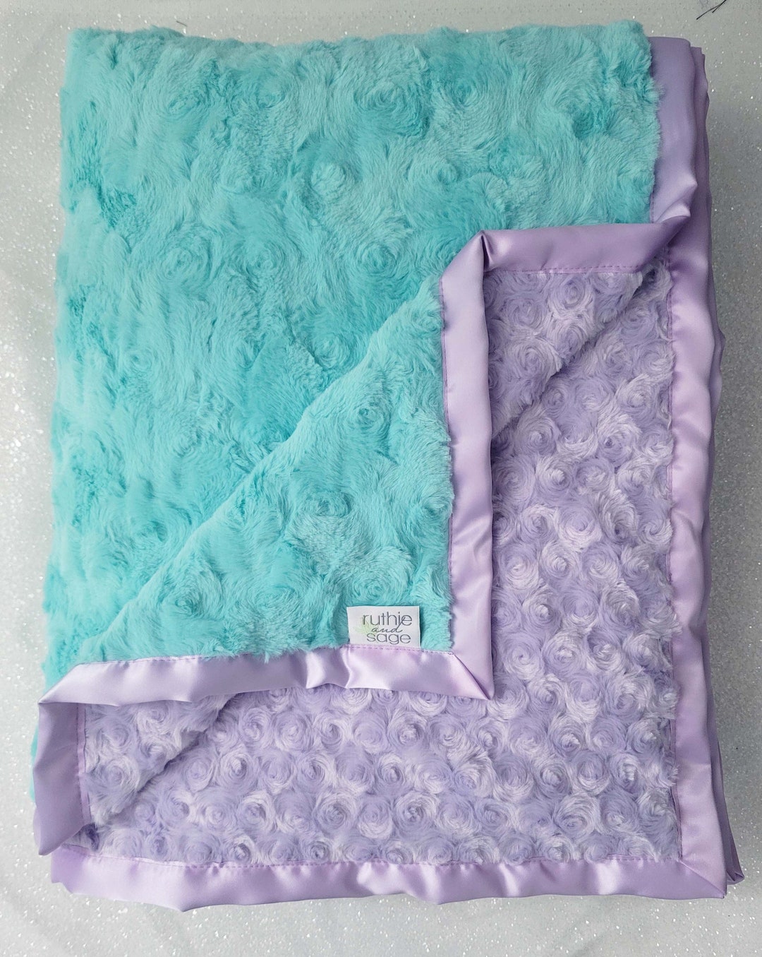 Minky Blanket, Baby Girl, Blanket for Girl, Aqua and Lavender, Light