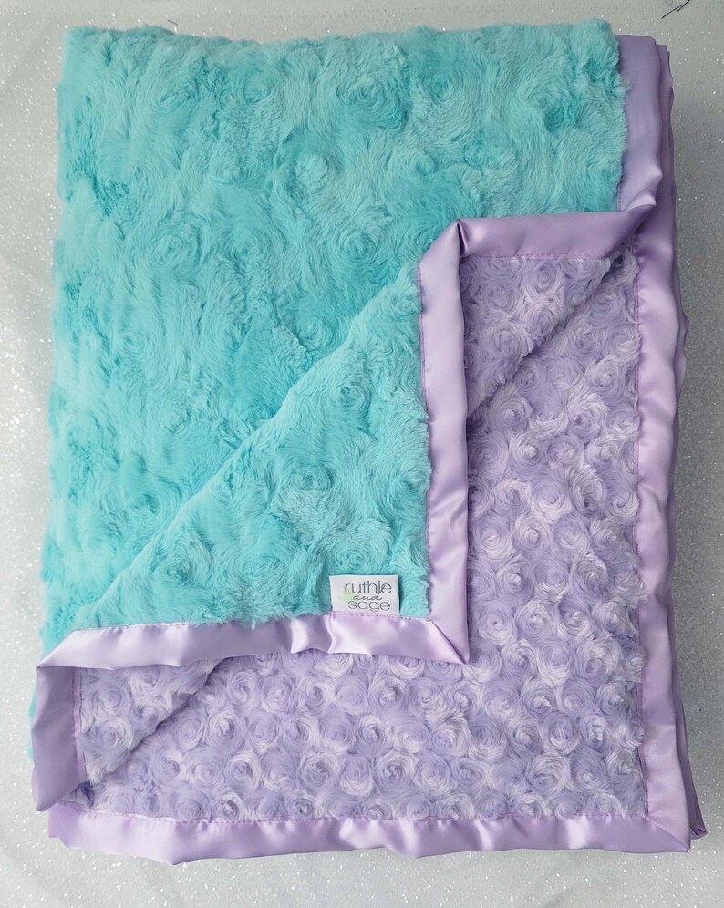 Minky Blanket Baby Girl Blanket for Girl Aqua and Lavender Etsy